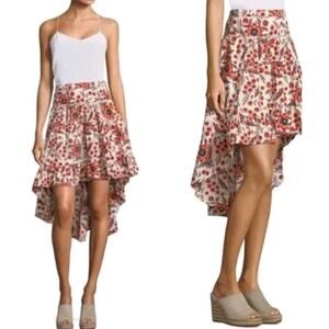 Joie Clarke Skirt S 6 Women High-Low Floral Boho Prairie White Orange Poplin